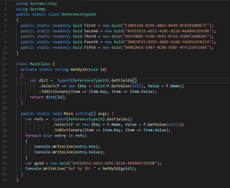 Convert a class of static fields to a dictionary in C#